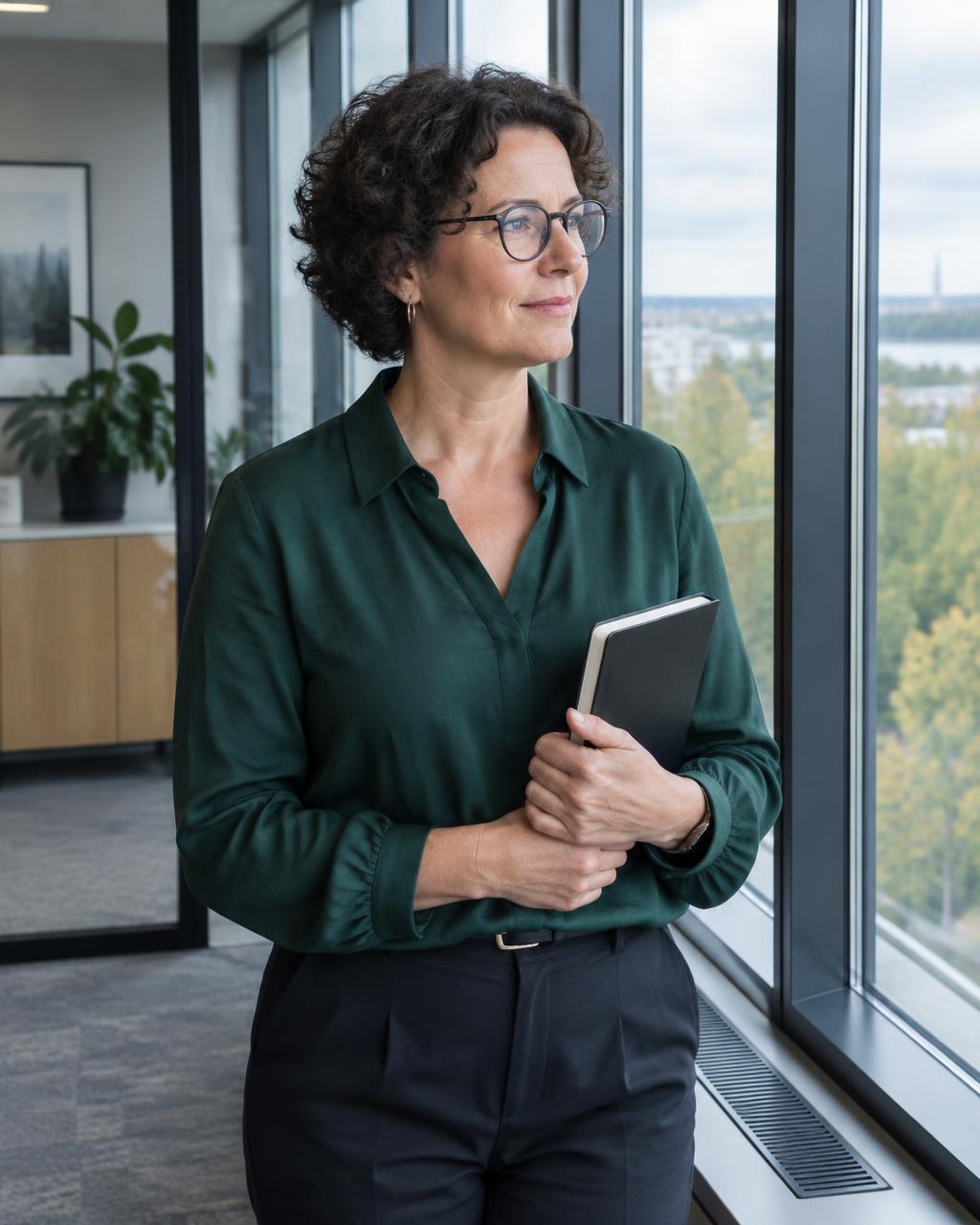 Recruitment consultant beside a Nordic office window