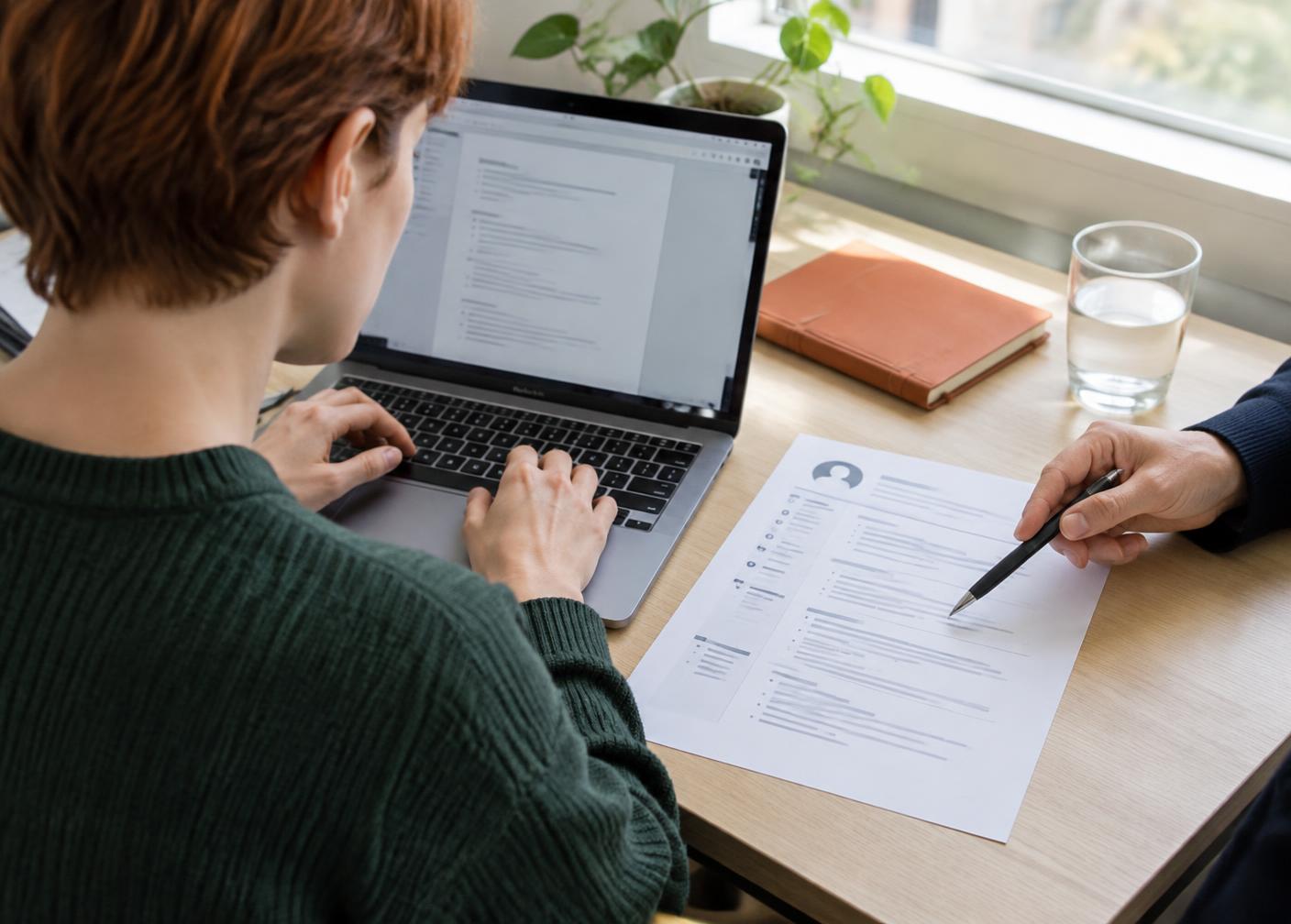 Recruiter reviewing a CV with a candidate